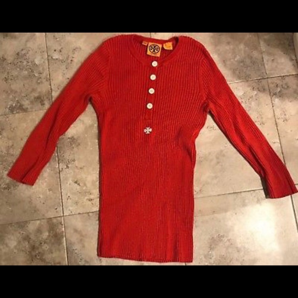 Tory Burch Logo Orange Pullover Sweater Small